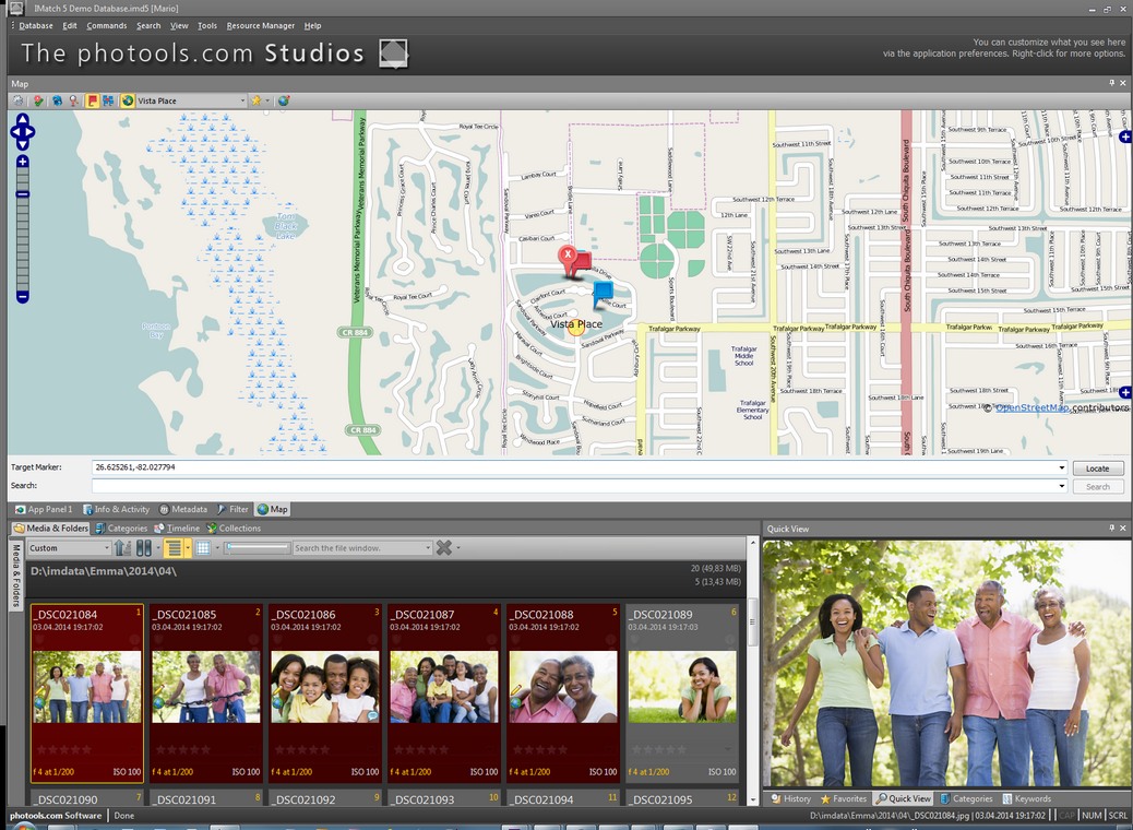 Maping feature in Imatch 5. Imatch 5, metadata, geotags, geodata, Photools.com