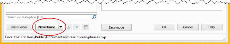 PhraseExpress add new
