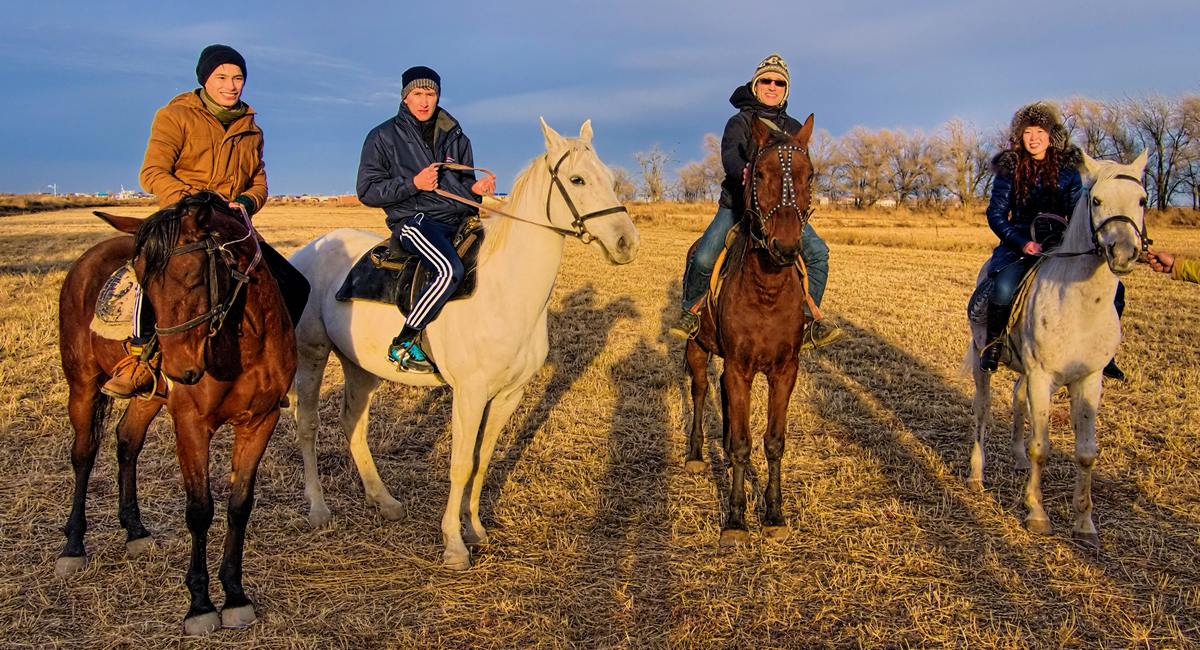 Horseback riding on Kazakh Steppe