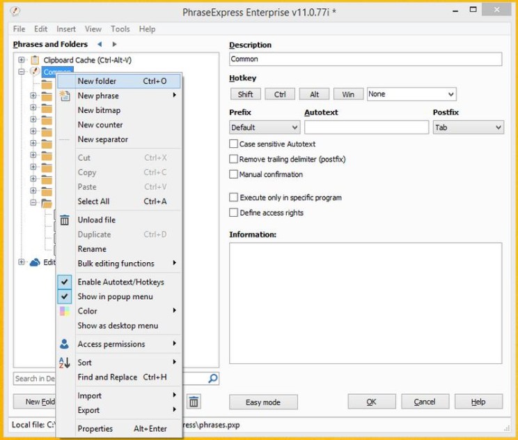 PhraseExpress new folder